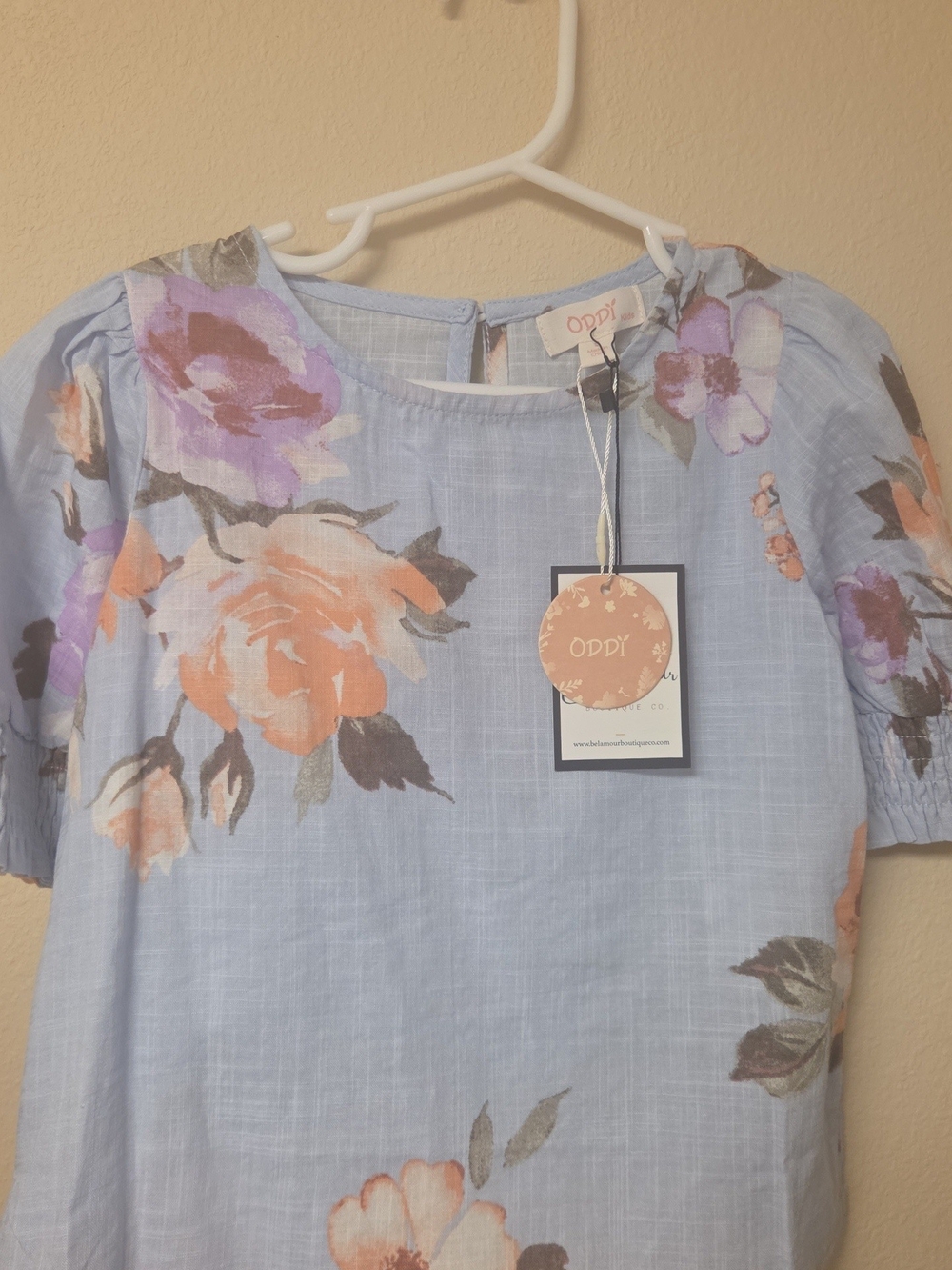 Light Blue Floral Puff Sleeve Top